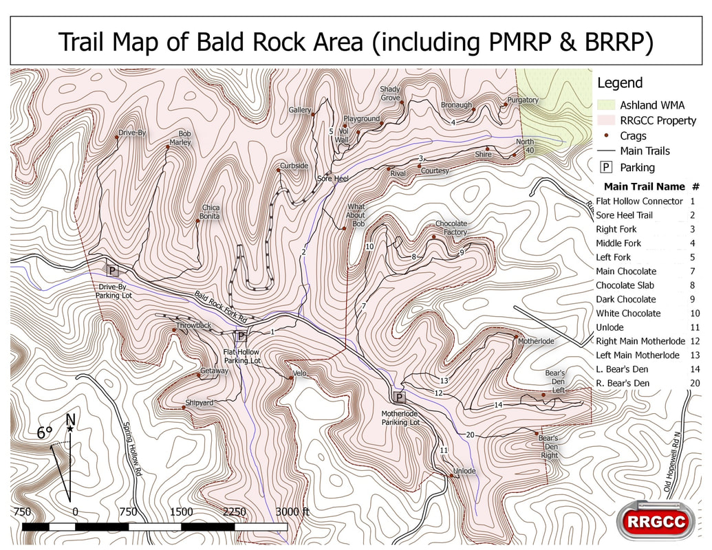 Map of the Bald Rock Region of the Pendergrass Murray Recreational Preserve near the Red River Gorge in Lee County, Kentucky