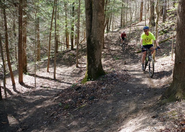 Photo of a mountain biker on a trail in the Bald Rock are in the Pendergrass Murray Recreational Preserve.