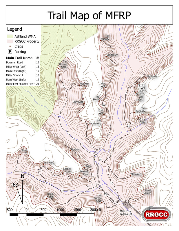 Map of the hell creek area of the Miller Fork Recreational Area in Lee County, Kentucky near the Red River Gorge. 